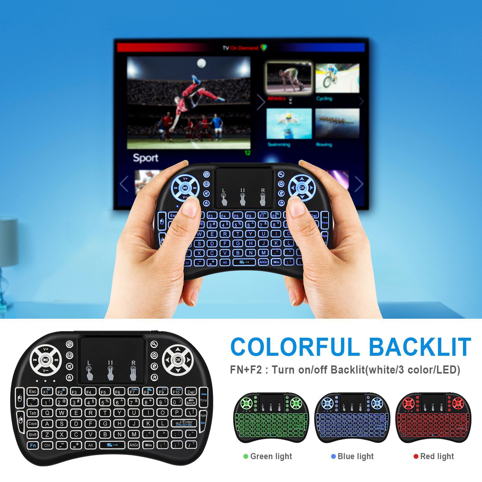 跨境商品i8迷你键盘干电锂电三色背光跑马灯白光2.4G飞鼠TV BOX用详情3