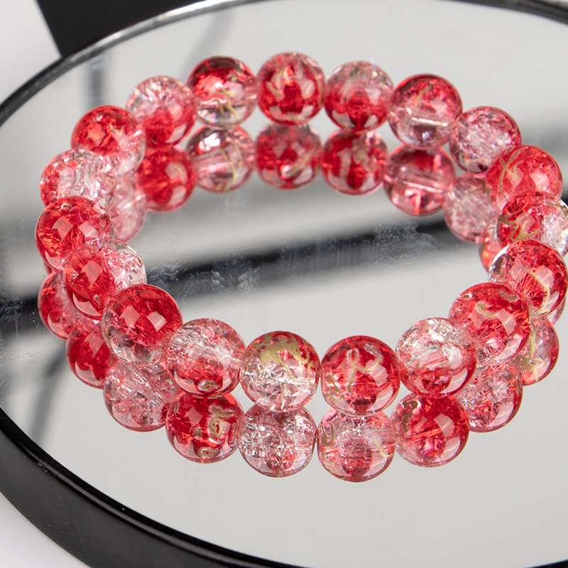 爆款玉碎爆花圆珠玻璃手链男女简约双色冰碎爆花闪透手串配饰批发详情13