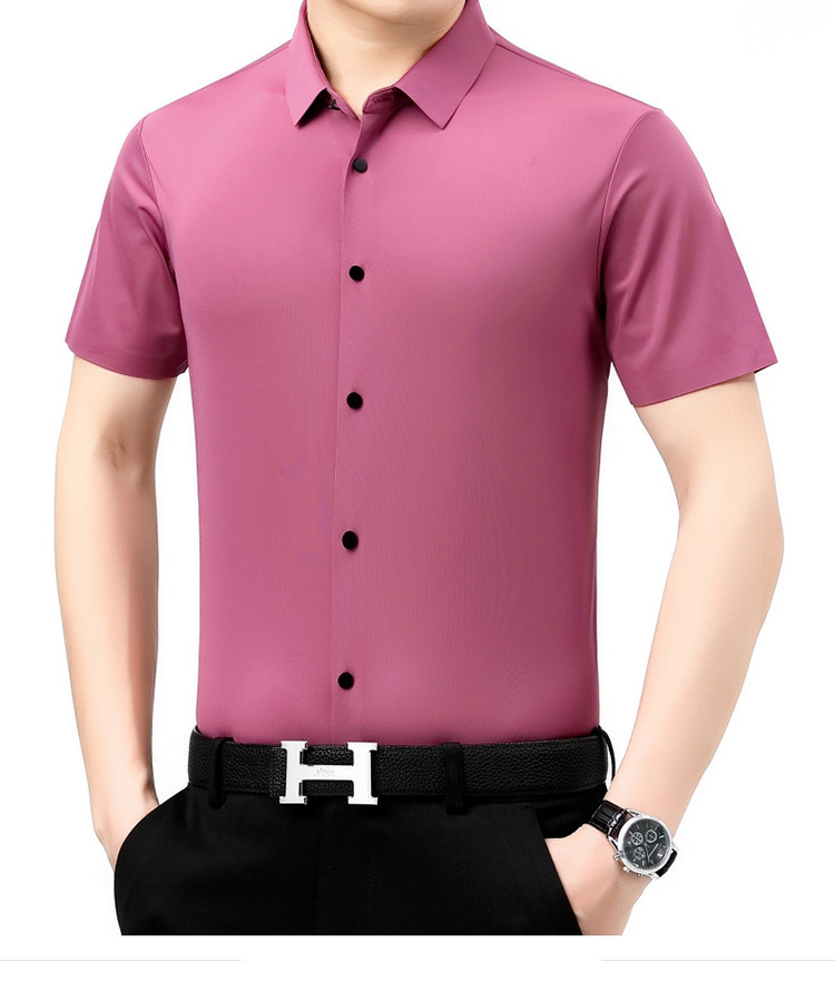 Verano 2024 nuevo negocio morera seda manga corta camisa de hombre de mediana edad verano casual vestido formal sin marcas camisas de hombre pic 32