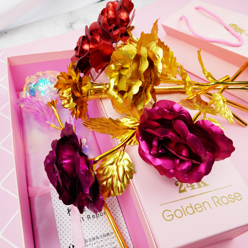 情人节24K彩金金箔玫瑰康乃馨 圣诞节玫瑰带礼盒活动赠品批发母亲节礼品详情13