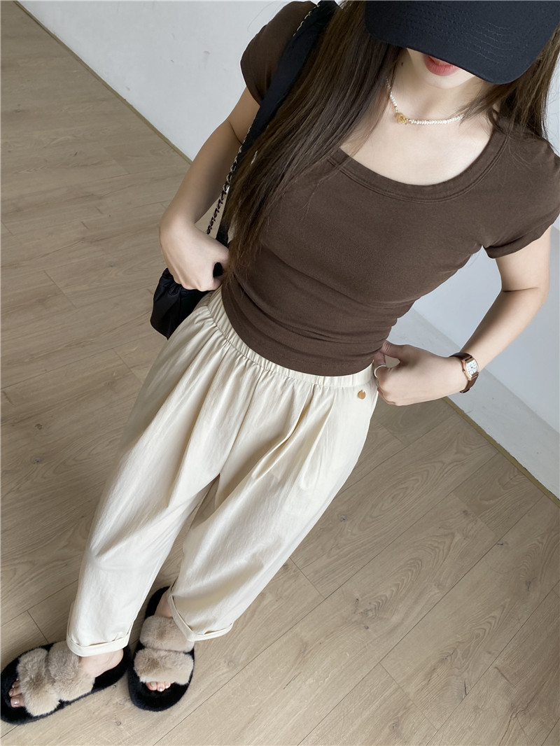 日系休闲裤子女夏薄款高腰显瘦遮肉阔腿直筒哈伦裤女速干裤九分裤详情26