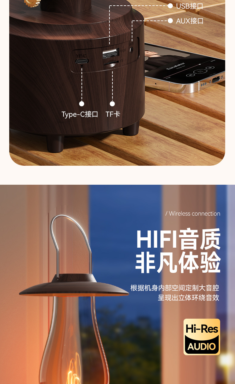 Cross-border kerosene lamp Bluetooth speaker, portable outdoor camping lamp speaker, flame atmosphere night light speaker pic 13