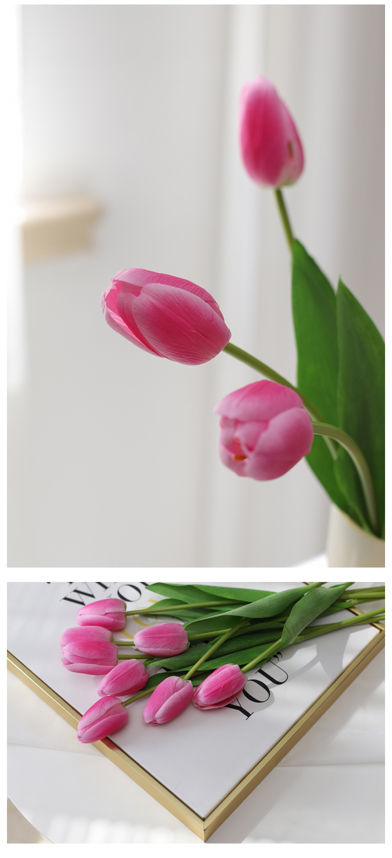 保湿手感郁金香假花仿真花摆设客厅手捧花拍照粉色白色家居装饰详情17