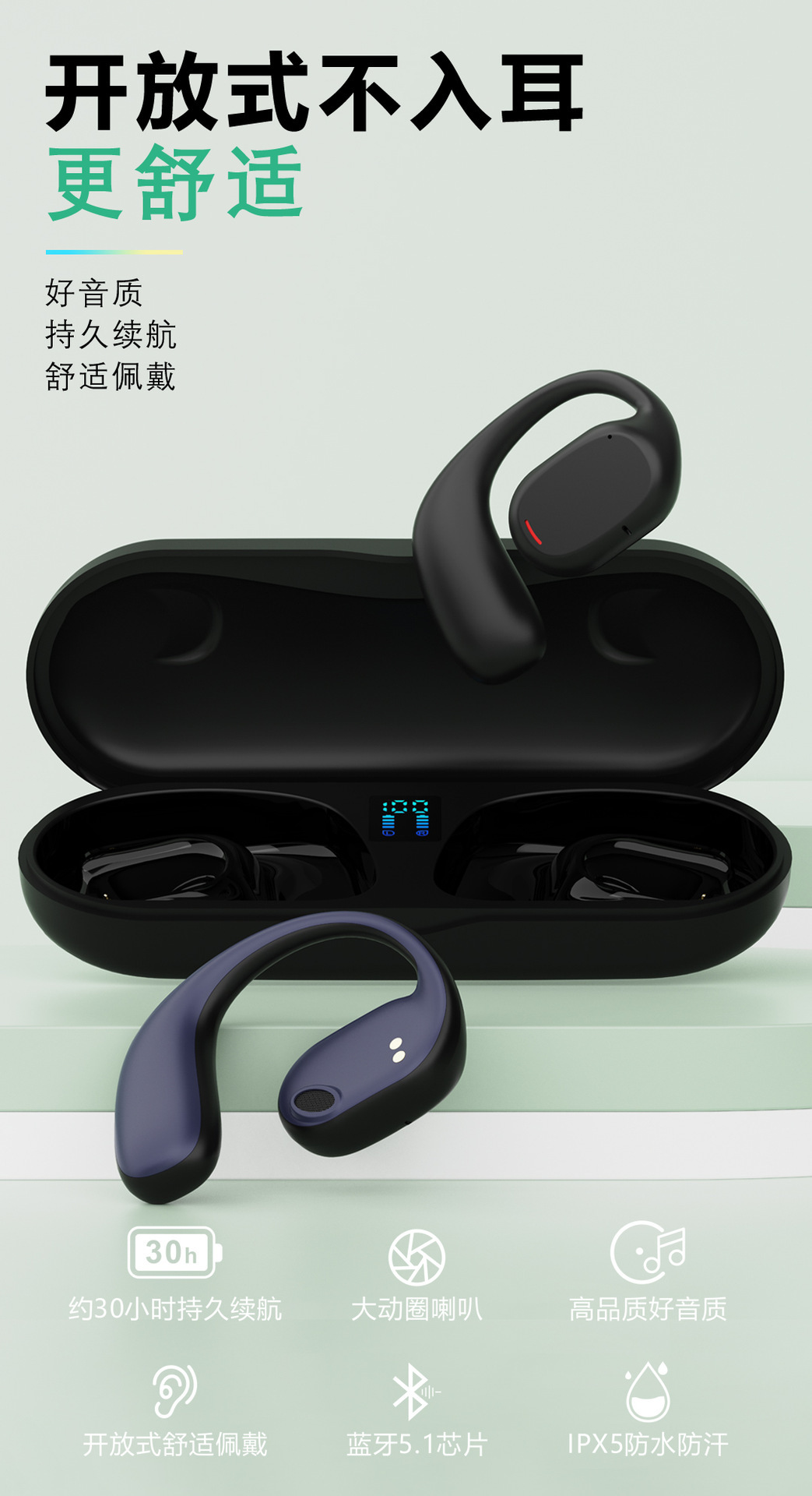 跨境X29 挂耳式运动蓝牙耳机 数显长续航TWS不入耳无线蓝牙耳机详情1