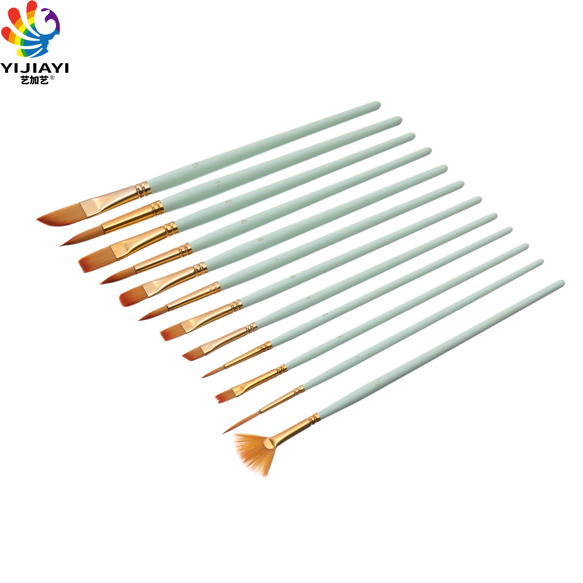 12-piece nylon brush set, 3-color brush barrel including fan-shaped watercolor brush set, art supplies pic 6