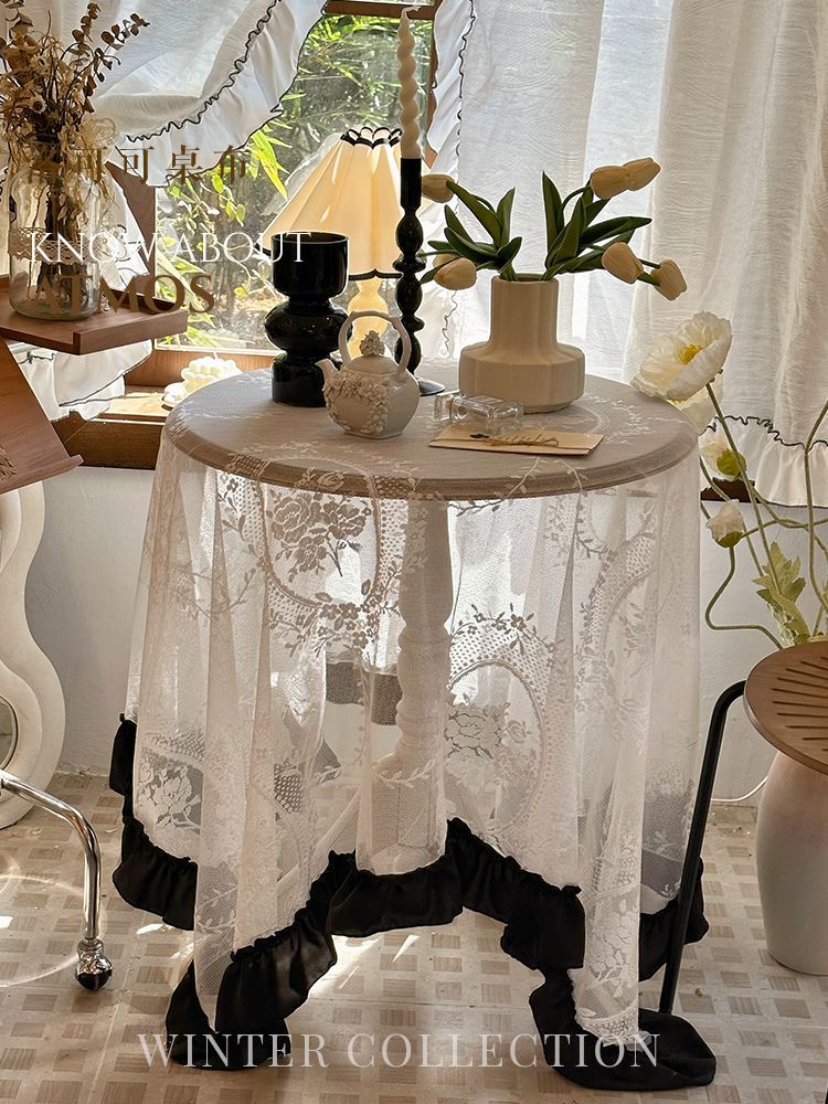 Amazon lace French court tablecloth with ruffled edge patchwork, cross-border retro high-end new tablecloth on Xiaohongshu pic 2