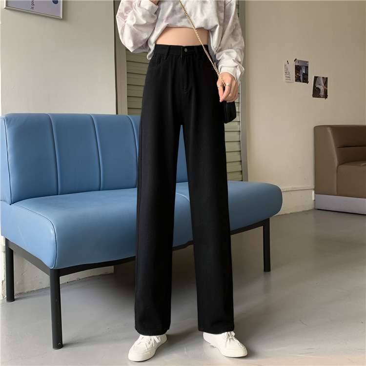 Spring 2021 new loose jeans for petite women, high-waisted and slimming, wide-leg and straight-leg pants, trendy on Instagram pic 25