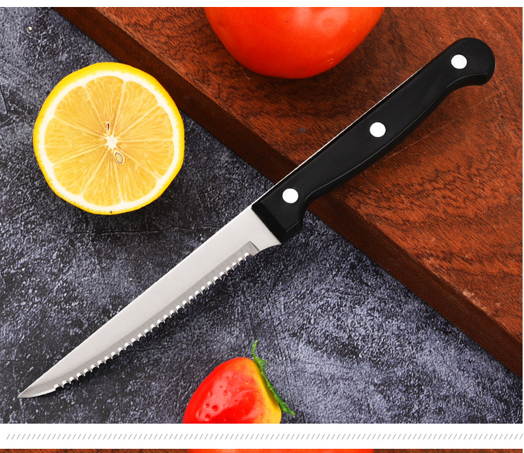 Kitchen hotel steak knife, Western cuisine steak knife, tableware, PP plastic handle, fruit peel knife with serrated spray paint, meat knife pic 8