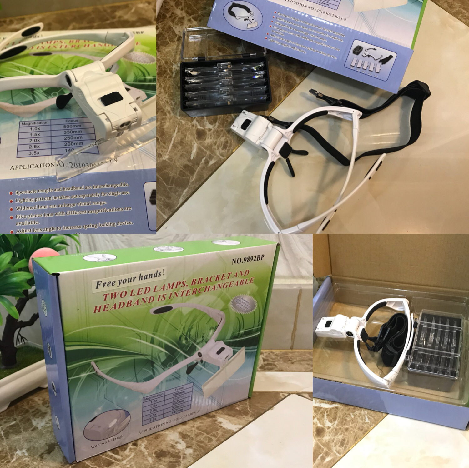 LED lamp 9892BP battery model /BC charging model head-mounted glasses, high-definition acrylic multi-magnification lens, reading electronic repair magnifying glass pic 18