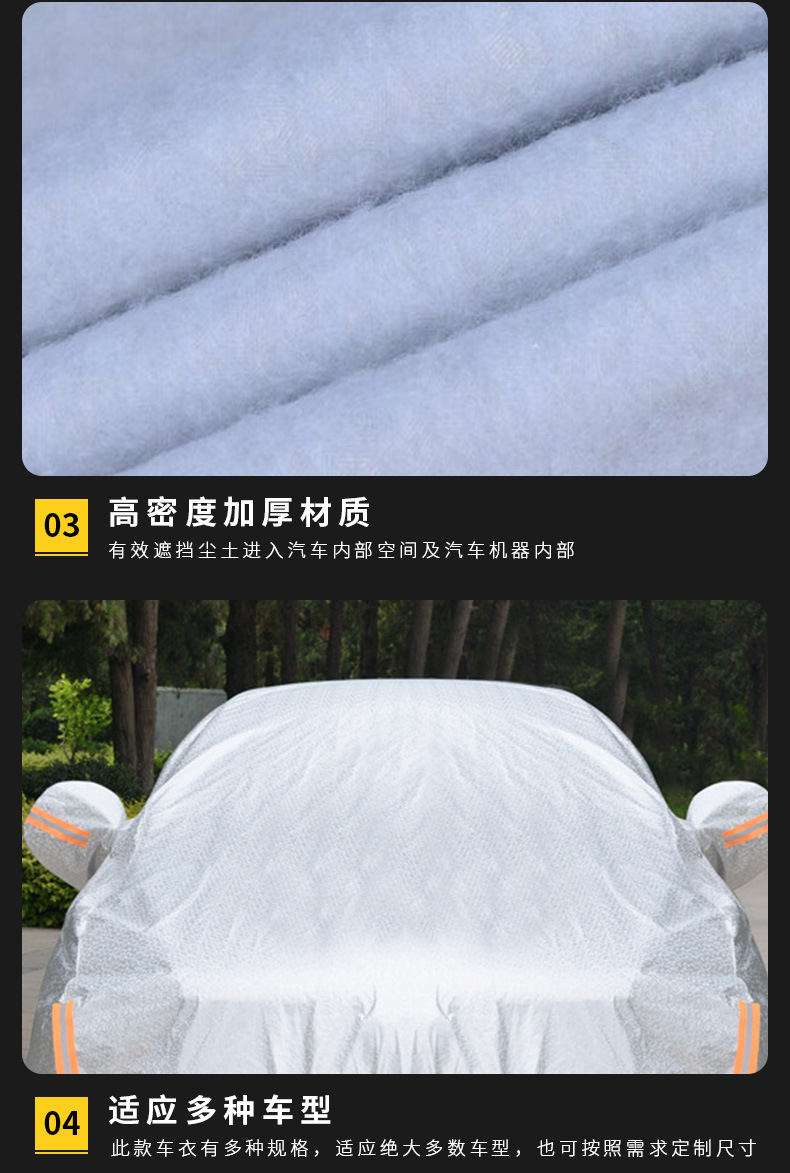 Cross-border e-commerce car covers and car covers with cotton, thickened side doors, zippers, small squares, aluminum film and composite cotton car covers pic 18
