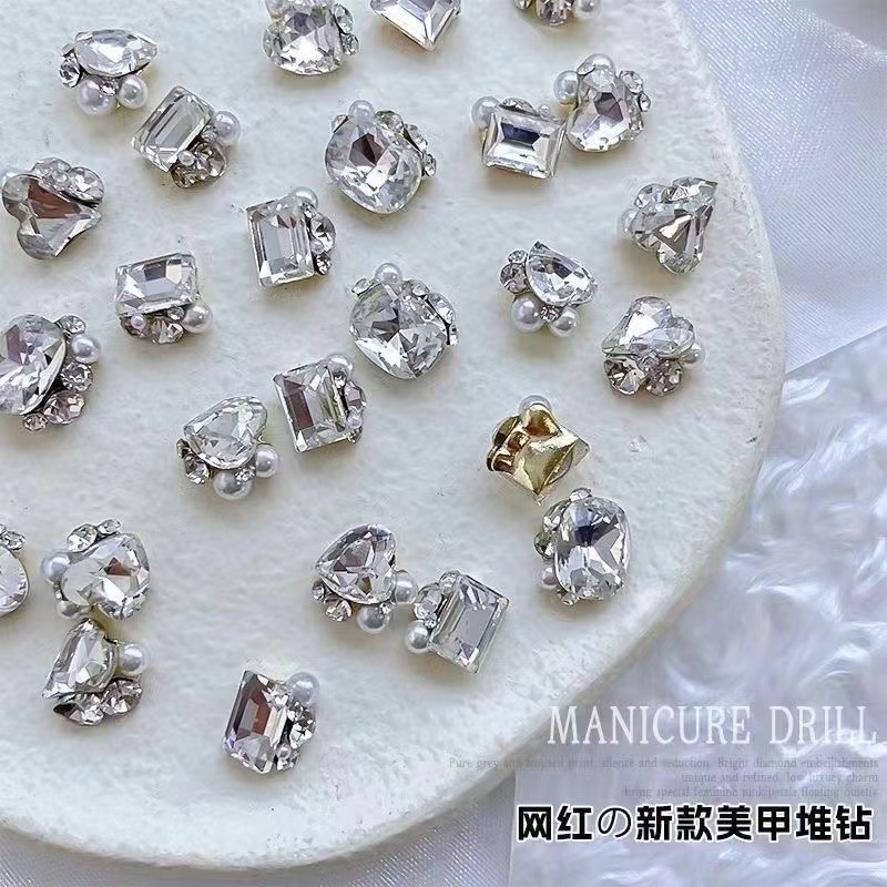 New nail art pile diamond finished product: asymmetrical rectangular heart, fat square axe diamond, super shiny, light luxury, versatile pearl crystal diamond pic 6