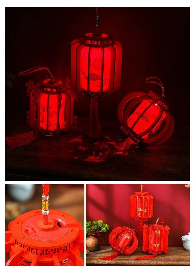新年手提发光灯笼春节挂饰儿童元宵节礼物手工制作实木复古风宫灯详情2