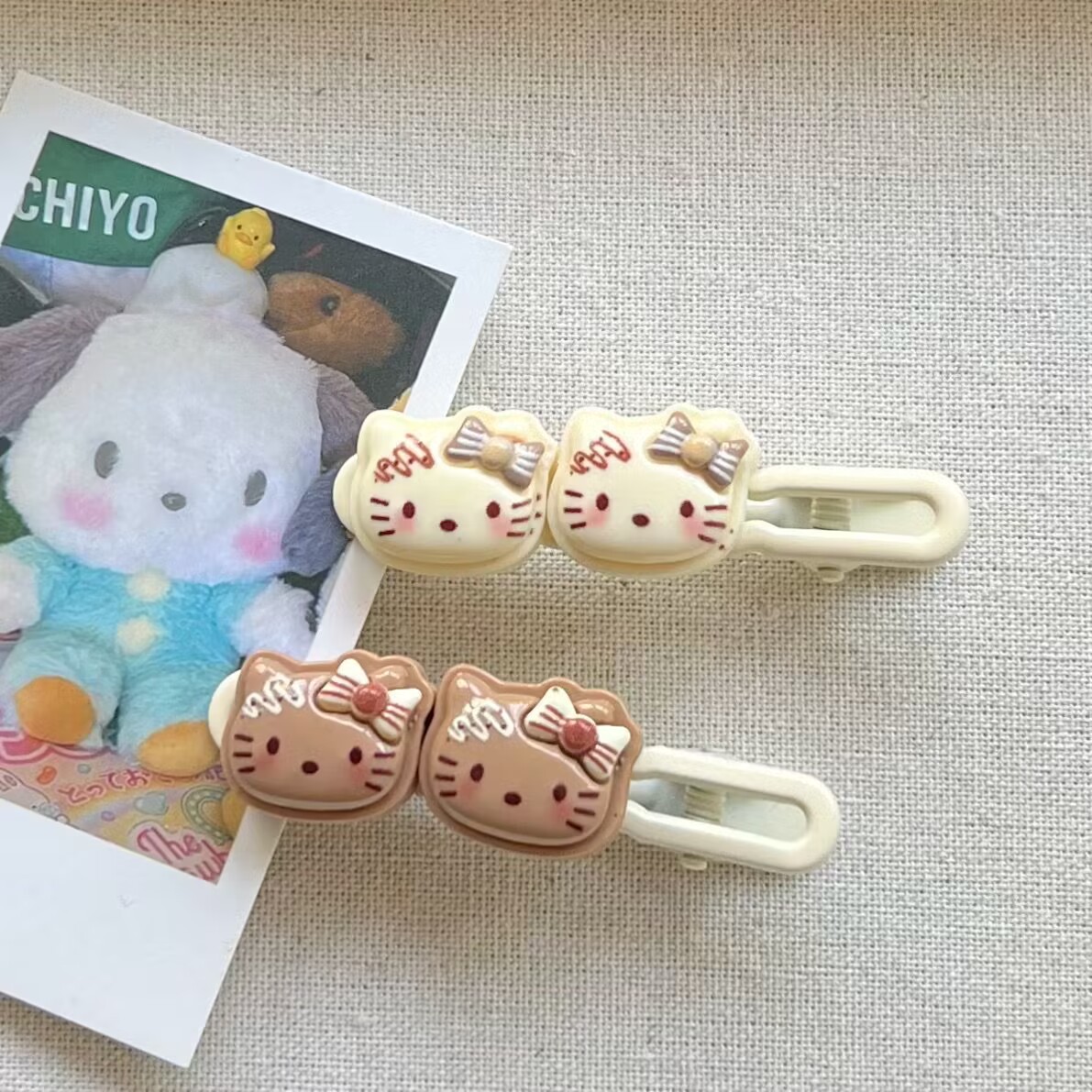 Coffee-colored cream kt cat hair tie, Korean-style hair tie, basic high-elasticity bun, simple and niche side bangs clip pic 2