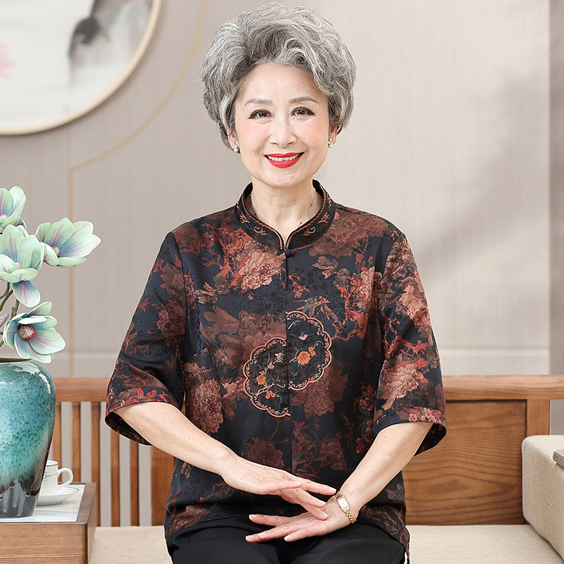 妈妈春装洋气小衫七分袖针织打底衫中年女士夏季冰丝T恤薄款上衣详情17