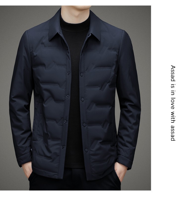 登贝文白鸭绒羽绒服男外套修身轻薄商务休闲上衣简约翻领保暖衬衫详情16