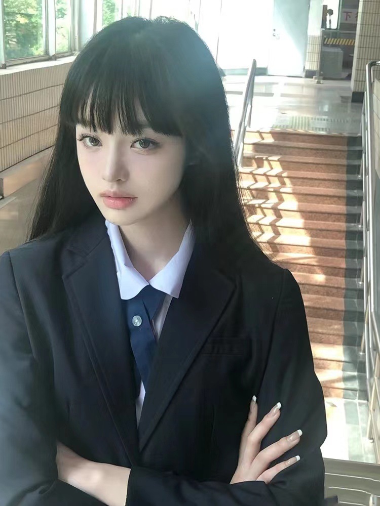 The bangs of the Internet celebrity, pure desire style, black long straight hair natural wig, female full head set, white and gold wig, long straight hair Barbie pic 13