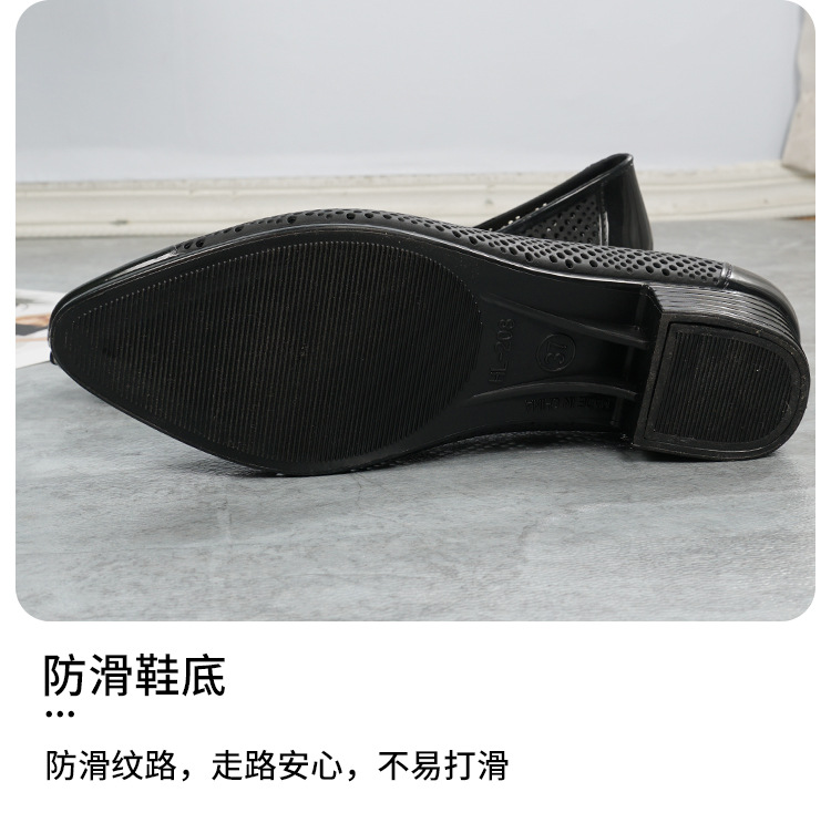 2024新款包头凉鞋女夏时尚外穿果冻塑料粗跟单鞋洞洞软底中跟浅口详情5