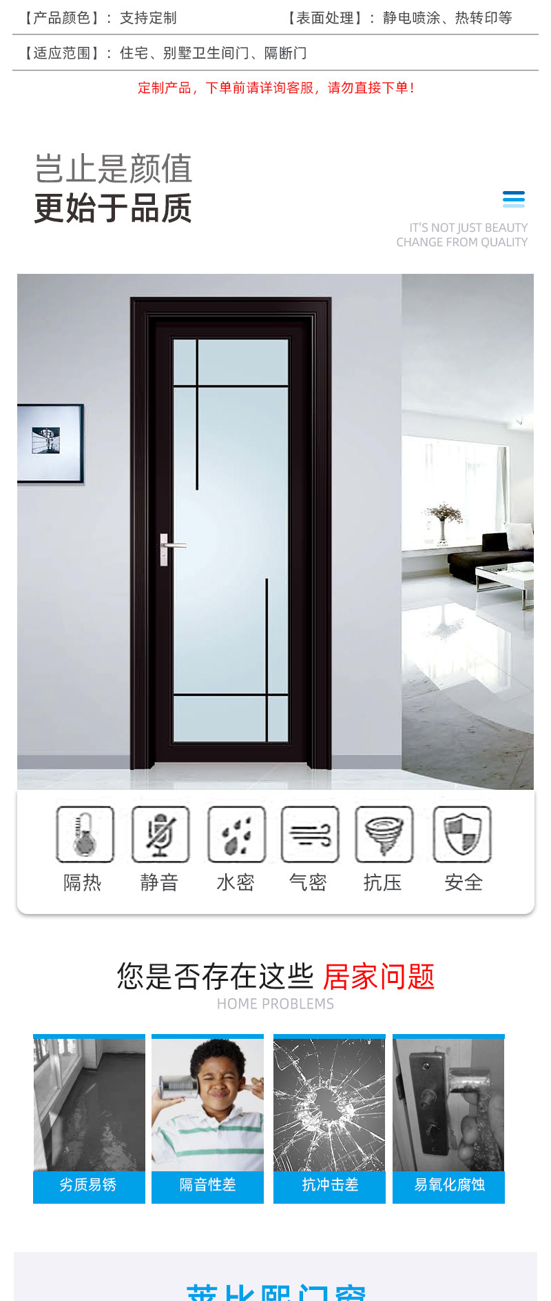 Bathroom swing door, household titanium-magnesium alloy double-layer tempered glass interior door, kitchen swing door customization pic 2