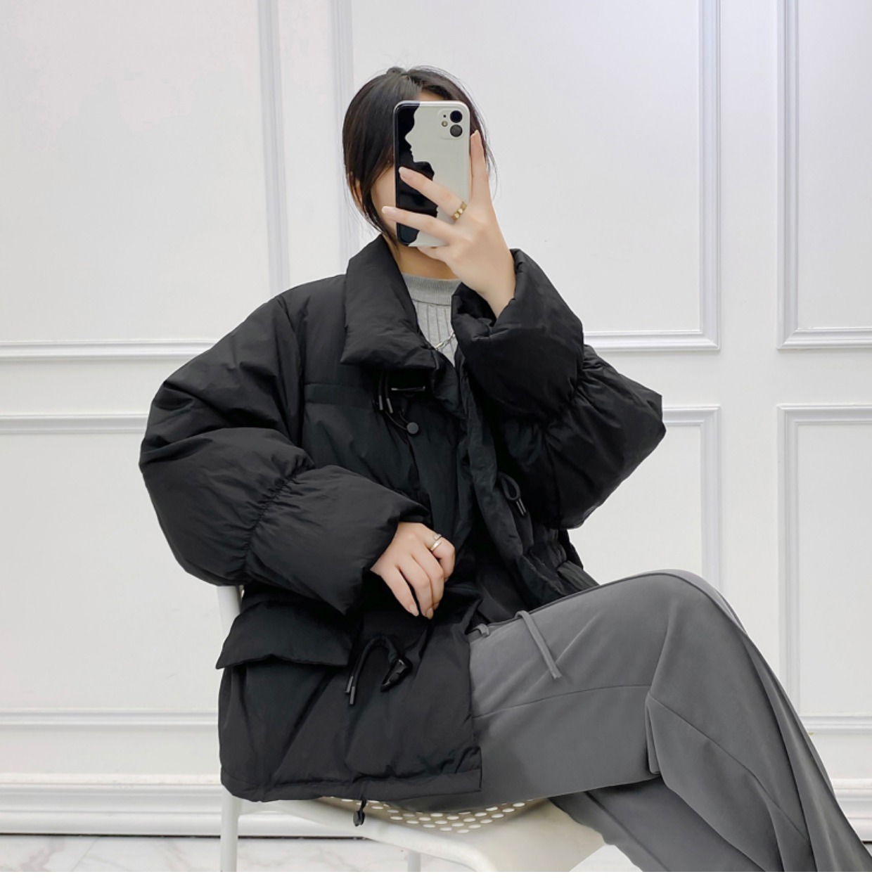 韩系仙女牛角扣羽绒服女洋气短款新款韩版宽松白鸭绒面包服外套潮详情25