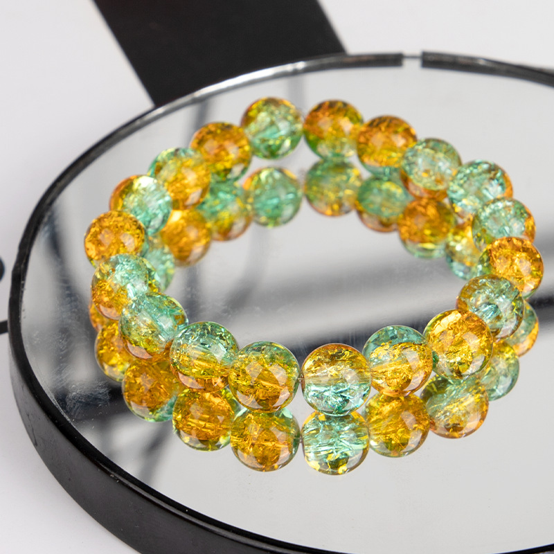 爆款玉碎爆花圆珠玻璃手链男女简约双色冰碎爆花闪透手串配饰批发详情14