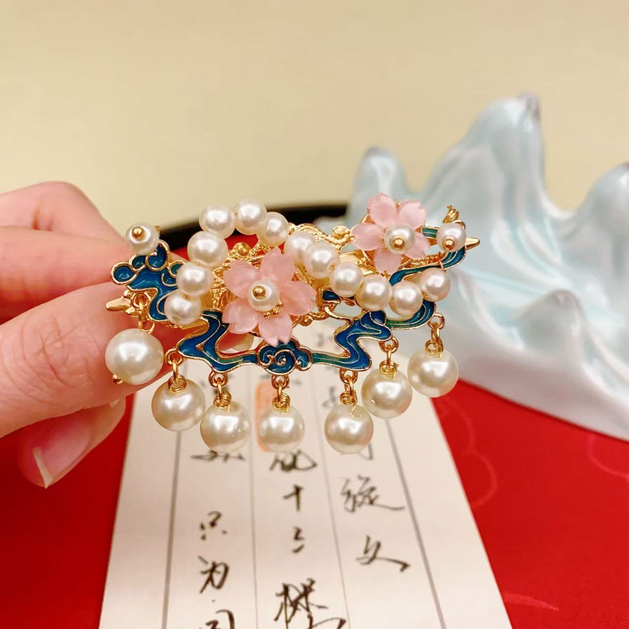 国风国潮烧蓝花朵发夹发卡女早春配饰发饰头饰夹子高级感鸭嘴夹义乌批货详情4