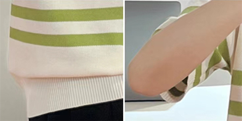 Color-blocking striped short-sleeved knitted sweater, summer Korean-style simple commuting ice silk top, pullover, base layer, lapel T-shirt for women pic 16