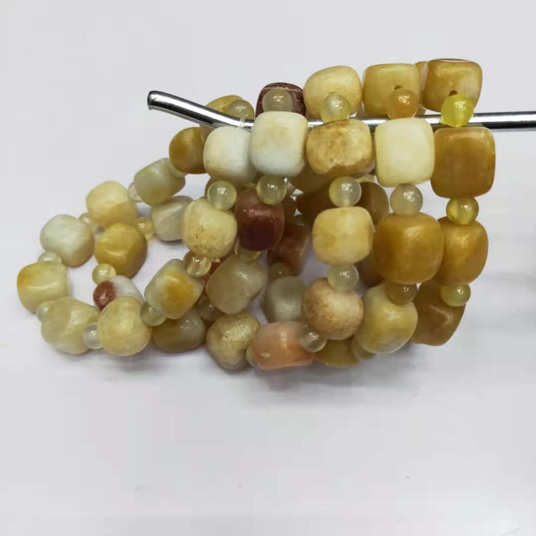 Factory wholesale of natural square yellow jade irregular combination bracelets, diy yellow jade bracelets, Buddhist prayer beads and lucky charms pic 1