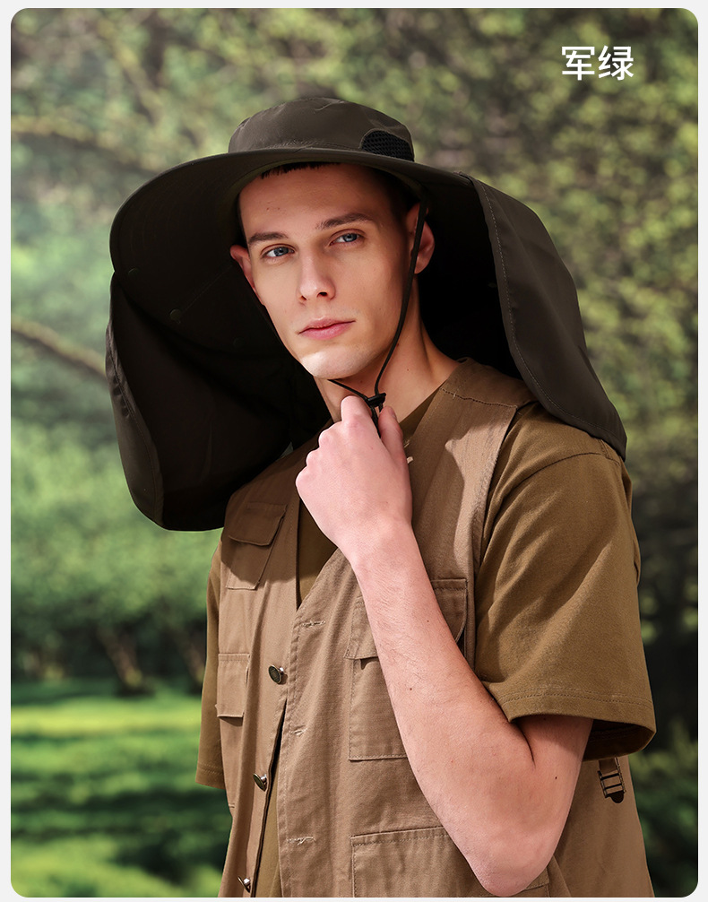 夏季户外防晒渔夫帽男大帽檐护颈钓鱼帽防紫外线登山透气遮阳帽女详情10