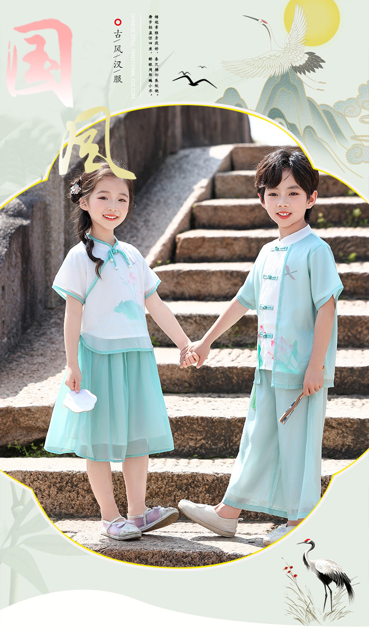 国潮汉服儿童套装春秋男女童唐装裙装公子服宝宝新中式古风演出服详情1