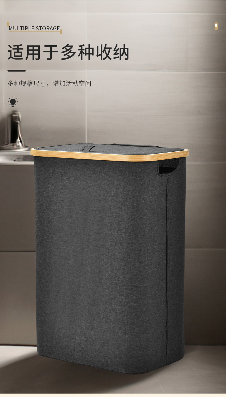 In-stock cross-border dirty clothes basket with inner pocket, bathroom large size with inner pocket folding dirty clothes basket, bedroom dirty clothes storage basket pic 3