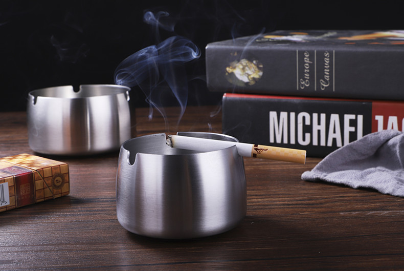 不锈钢烟灰缸带盖加厚烟盅家用网咖酒吧防飞灰防摔特大号定制送礼详情2