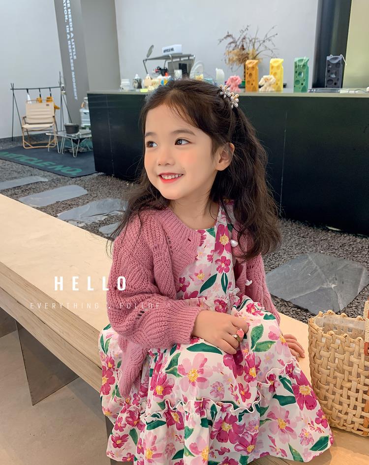 图图小象女童秋季童装儿童韩版碎花连衣裙洋气针织开衫宝宝套装详情1