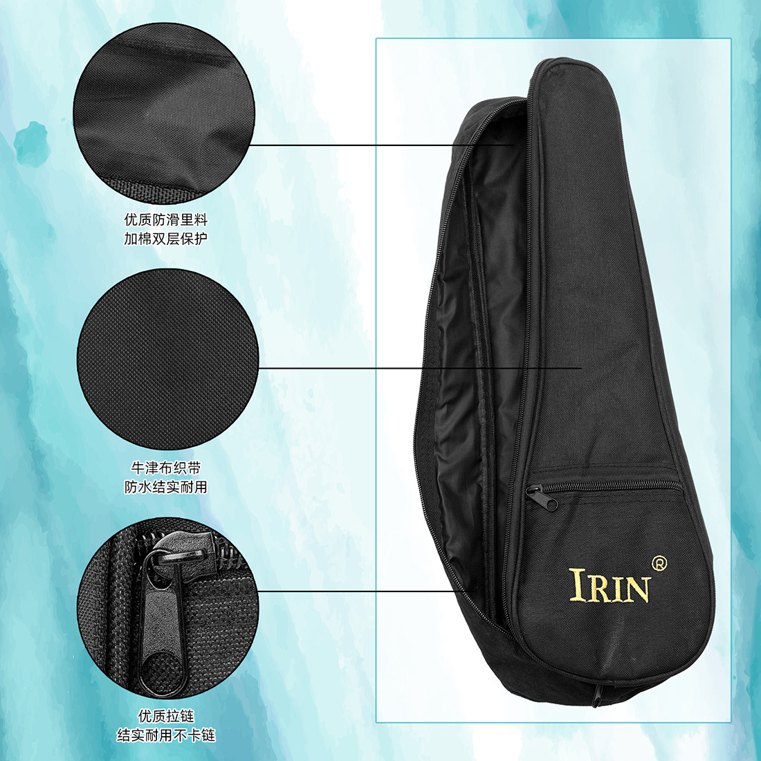 IRIN 17-inch ukulele bag, black ukulele small guitar, UK ukulele with cotton bag pic 5