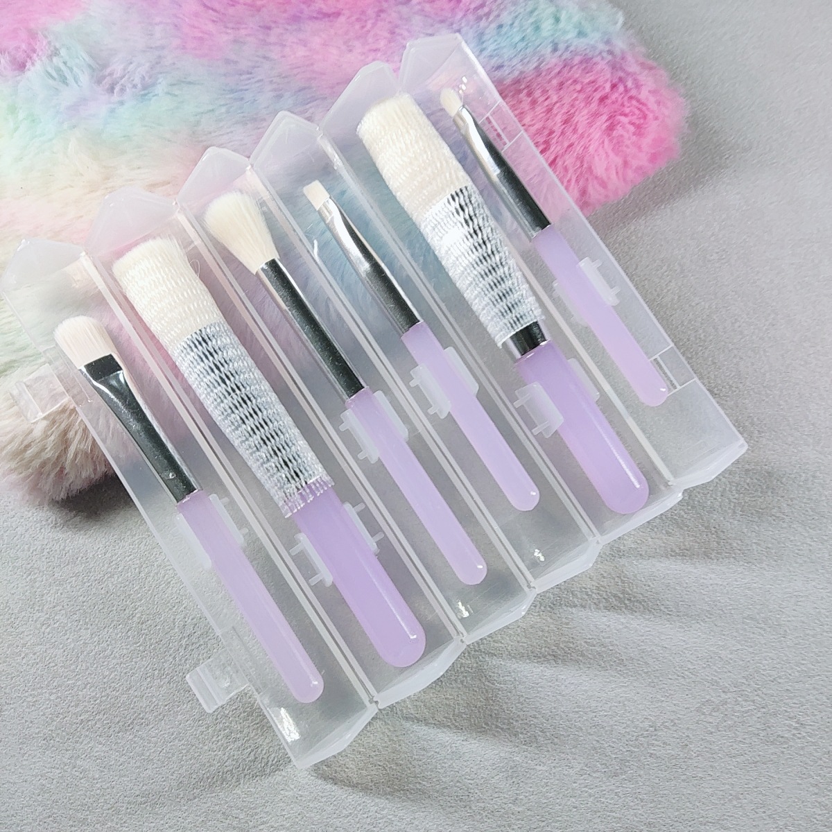 新品现货款水晶杆套刷PVC盒装6合一便携式收纳桶仿羊毛化妆刷批发详情4