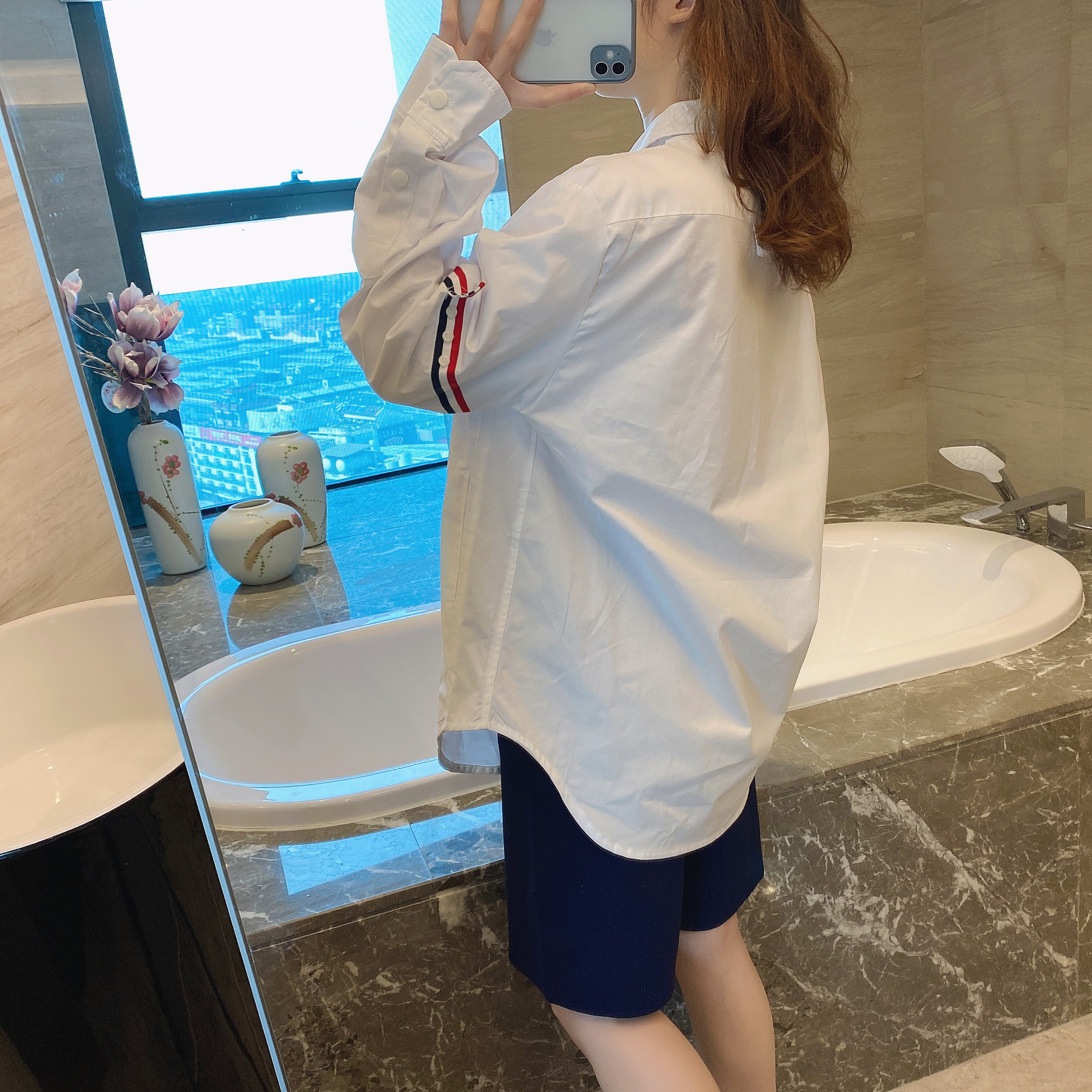 TB casual trendy brand poplin slim-fit solid white shirts for men and women, Oxford fabric shirts for women with long sleeves pic 72