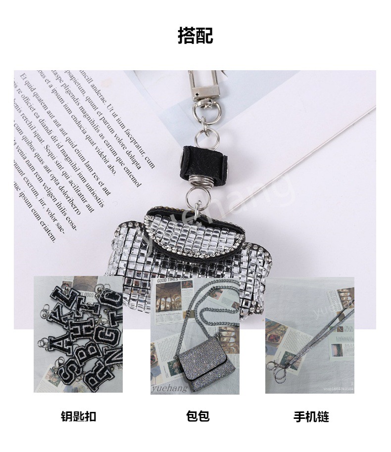 跨境电商时尚创意水钻玻璃皮革ins迷你包包钥匙扣腰链腰包 潮流包详情1
