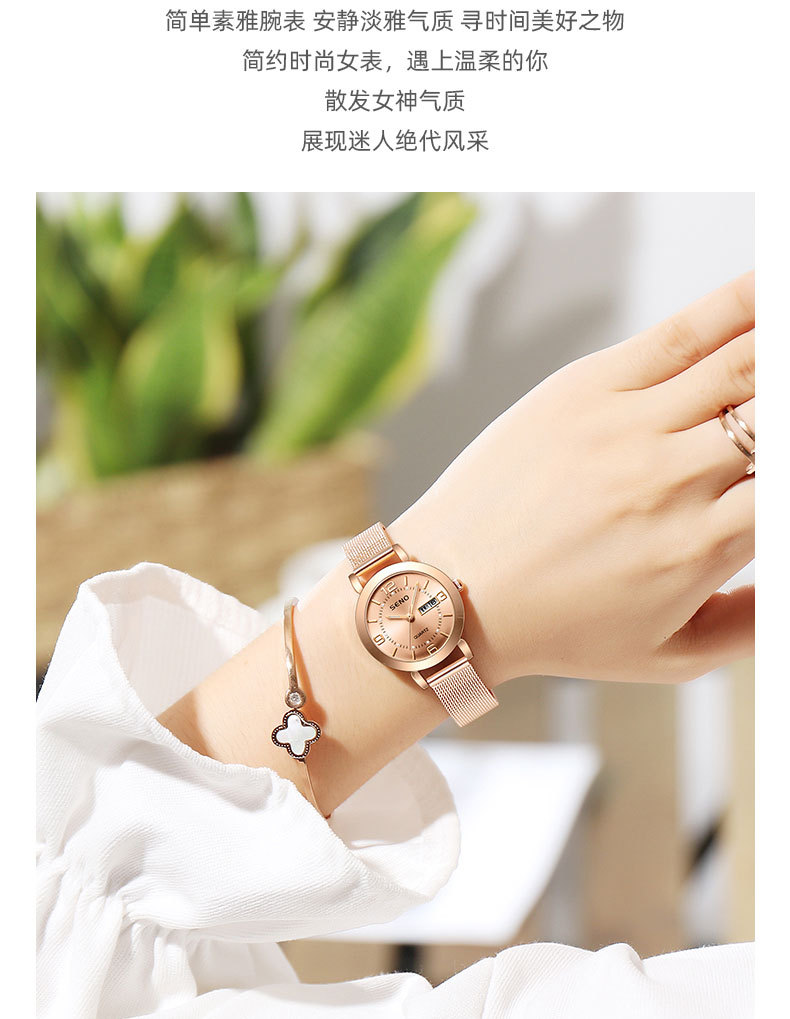 一件代发直播石英表非机械女士手表夜光防水双日历女学生钢带腕表详情11