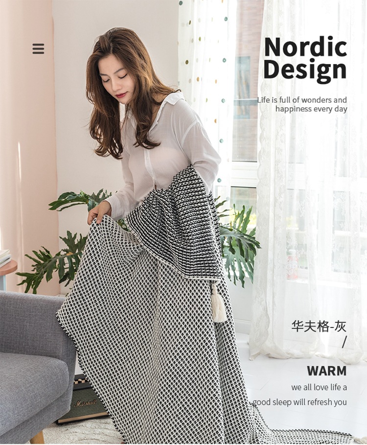 Autumn and winter thickened knitted yarn blankets, waff-checkered acrylic yarn blankets, office nap blankets, air conditioning blankets, photo props pic 2