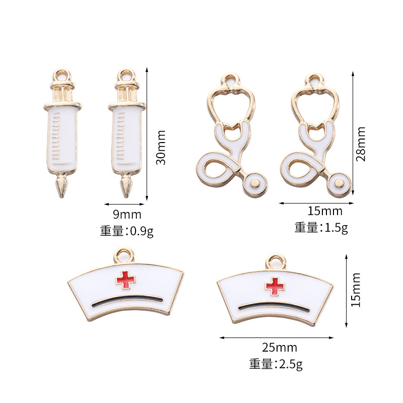 Cross-border diy handmade jewelry accessories: mini syringes, stethoscopes, nurse caps, alloy pendants, necklaces pic 1
