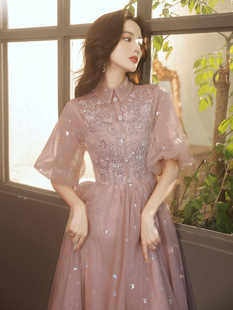 香槟色伴娘服2022年新款秋季仙气姐妹团显瘦晚礼服裙艺考演出礼服详情9