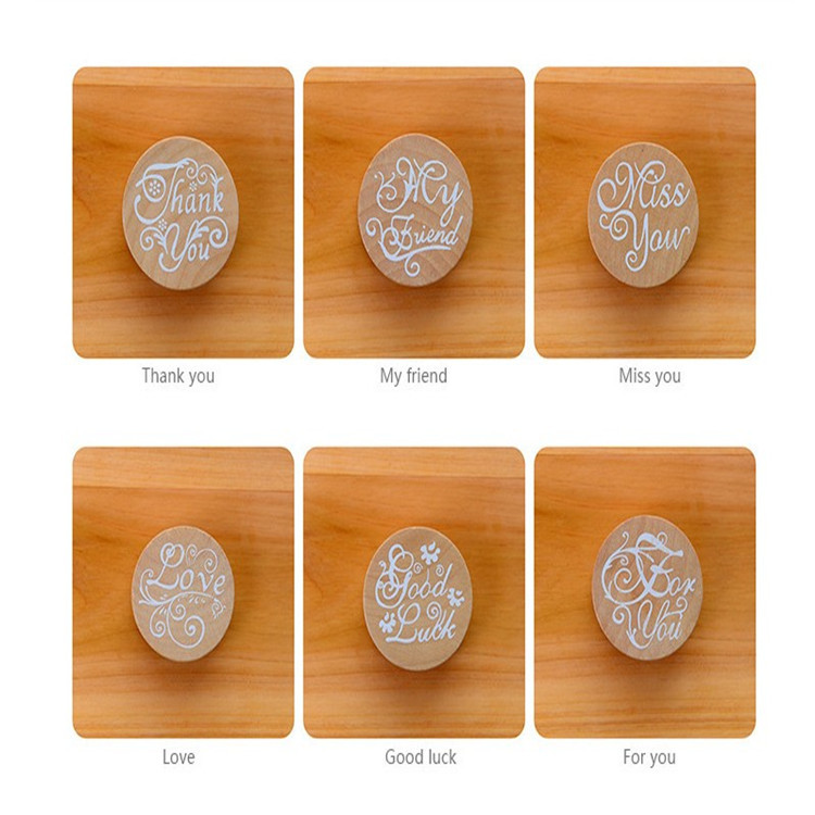 Korean stationery DIY English blessing words, wooden retro round seal planner supplies, letter thank-you words decoration pic 1