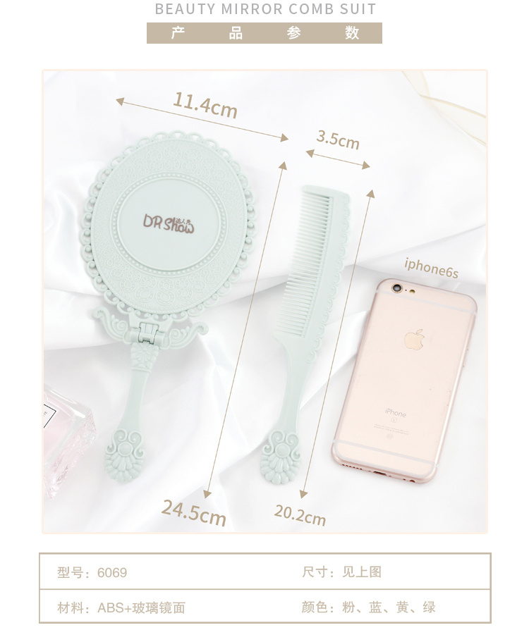 N3132 Vintage handle mirror comb set, makeup mirror comb, desktop mirror, student mirror, street stall supply pic 6
