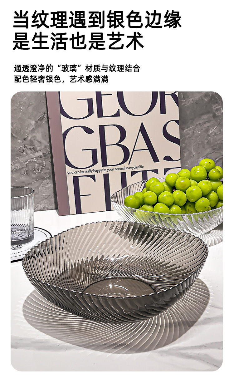 一件代发轻奢风透明果盘塑料水果盘家用客厅茶几零食糖果盘高颜值详情3