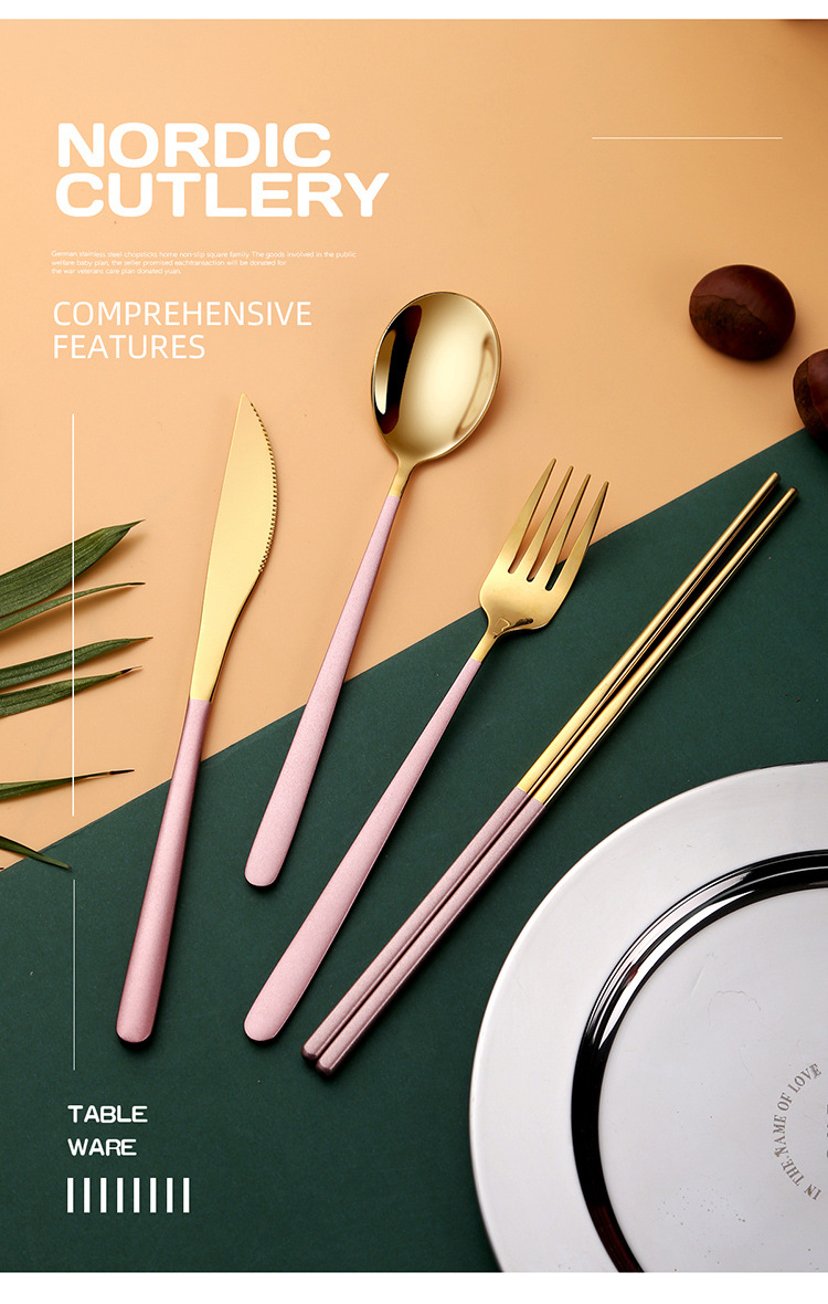 Wholesale 304 stainless steel portable tableware, student portable Korean-style knives, spoons, chopsticks, forks, spoons and chopsticks gift sets pic 26