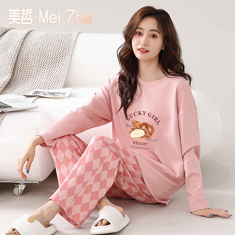 爆款长袖纯棉睡衣女春秋韩版甜美品质开衫学生全棉舒适家居服套装详情7