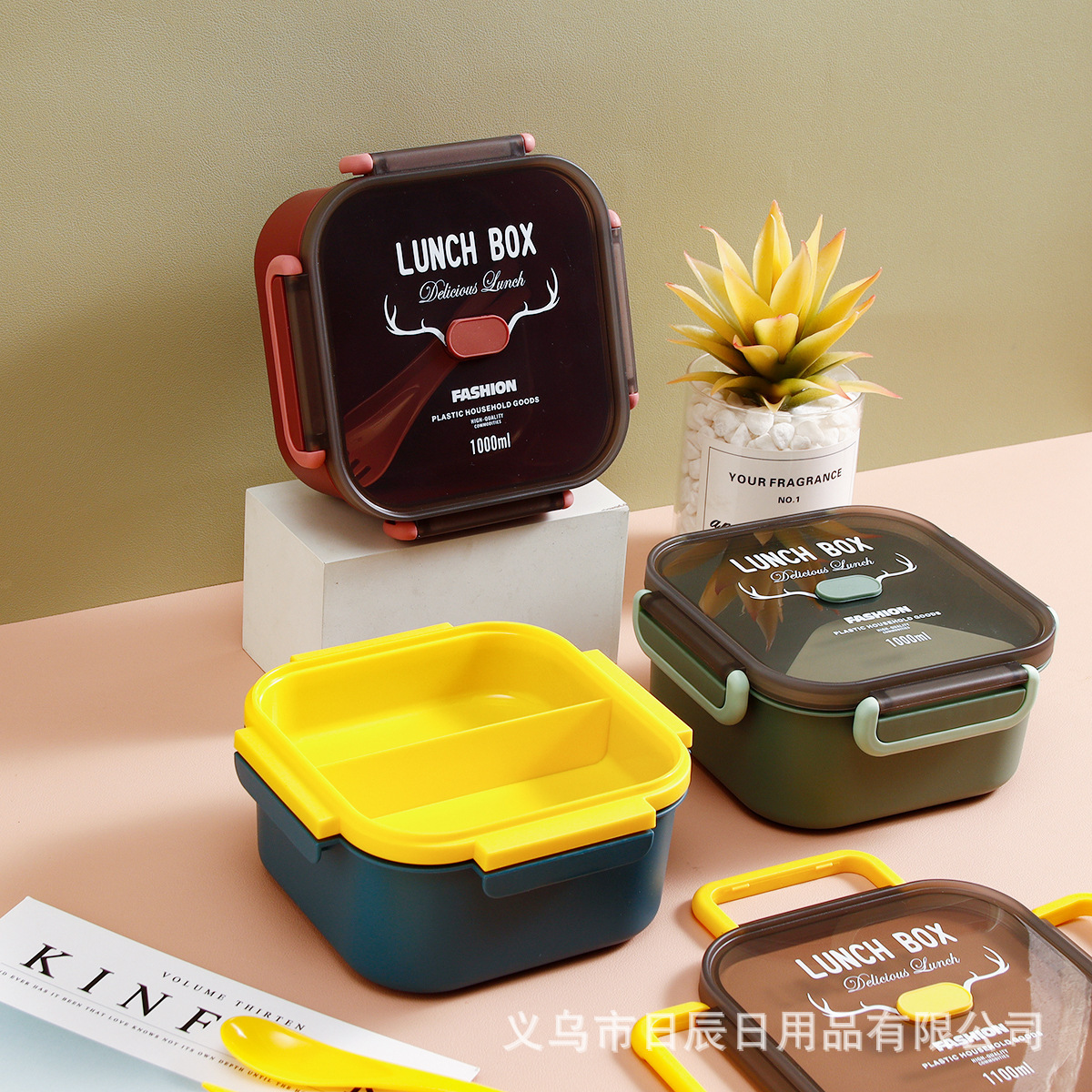 日式微波炉方形饭盒上班族学生可加热餐盒大容量户外便当盒带叉勺详情4