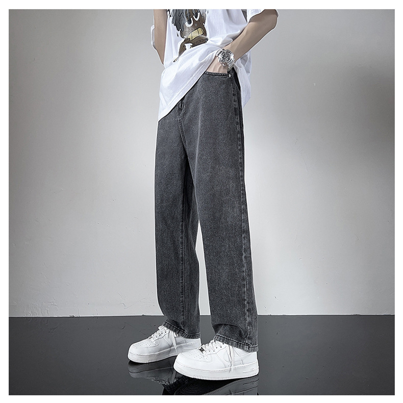 黑灰色男款春季牛仔裤港风cec宽松阔腿裤潮牌复古直筒休闲长裤子详情5