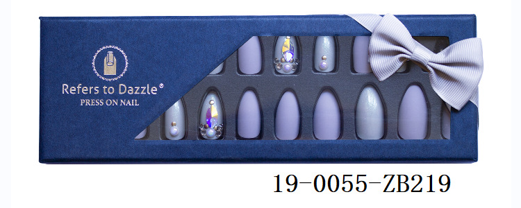 24-piece pointed-head bride wearing nail jewelry, false nail patches, scallion powder with diamonds and adhesive back nail patches gift box toolkit pic 45