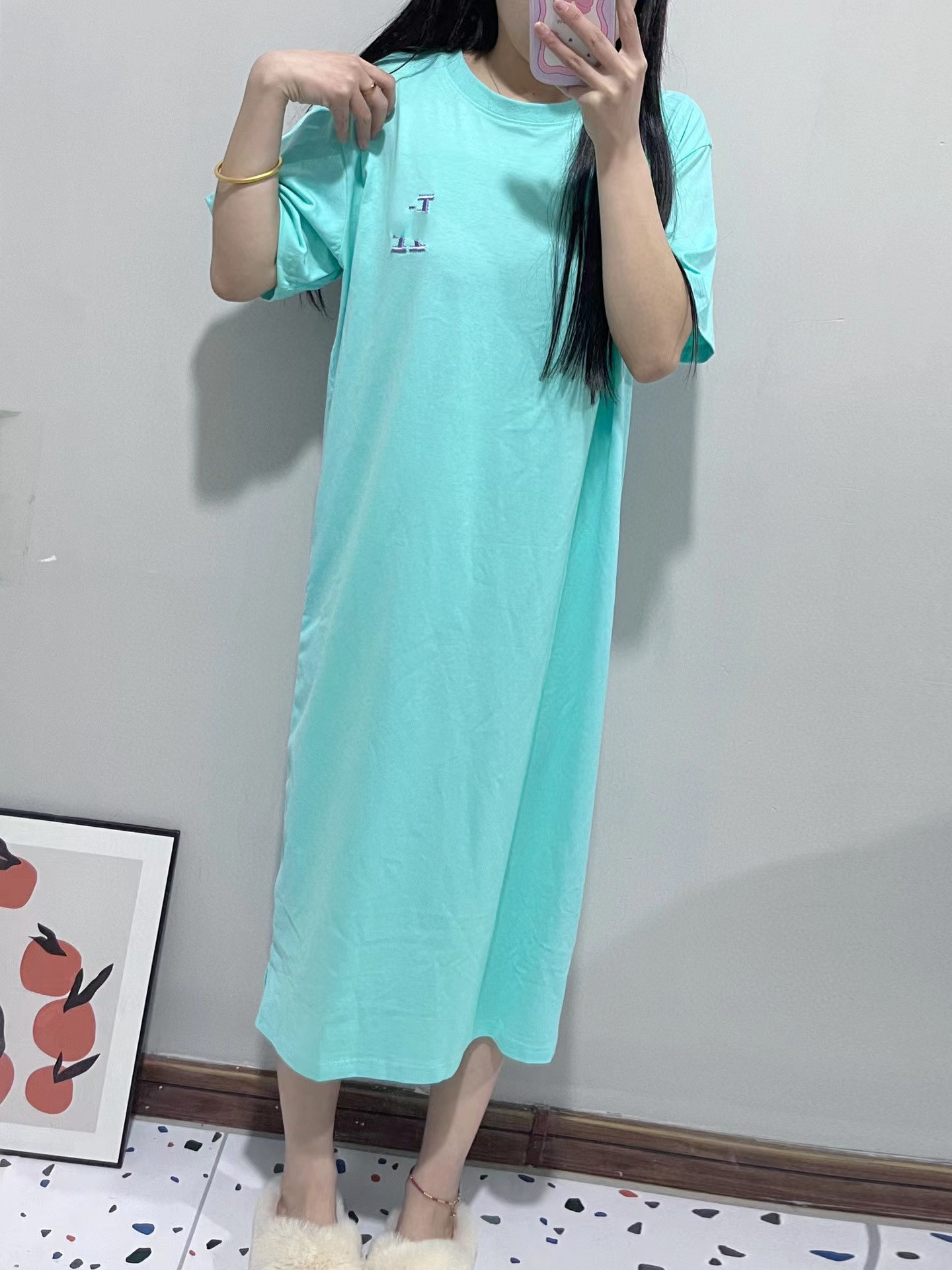 Korean MLB22 summer new macaron-colored NY small logo embroidered long dress, slimming, breathable and casual dress pic 3
