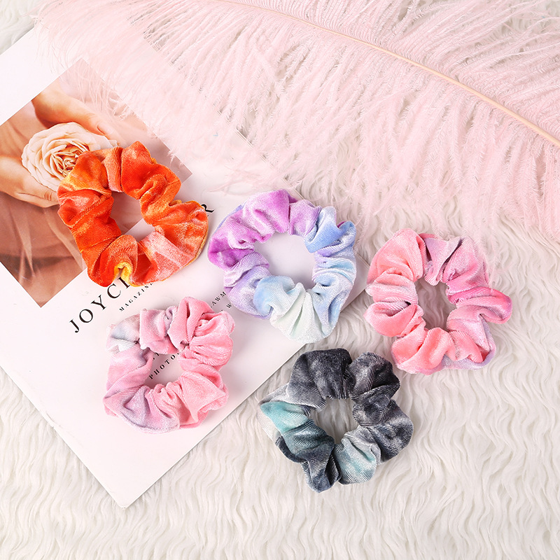 Wholesale of cross-border Amazon velvet tie-dyed large intestine rings, new European and American velvet color-blocking sweet and elegant hair rings pic 14